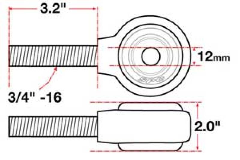 SPC Performance xAxis Sealed Flex Joint RH 3/4in-16x12mm BH x 2in W