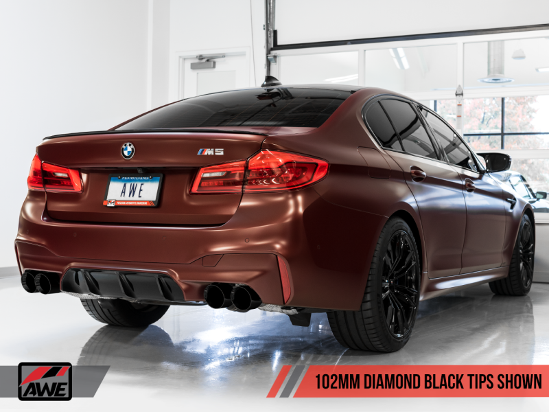 AWE Tuning 18-19 BMW M5 (F90) 4.4T AWD SwitchPath Axle-Back Exhaust - Diamond Black Tips