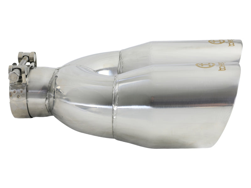 aFe Takeda 2.5in 304 Stainless Steel Clamp-on Exhaust Tip Drivers Side 2.5in Inlet 4inDual- Polished