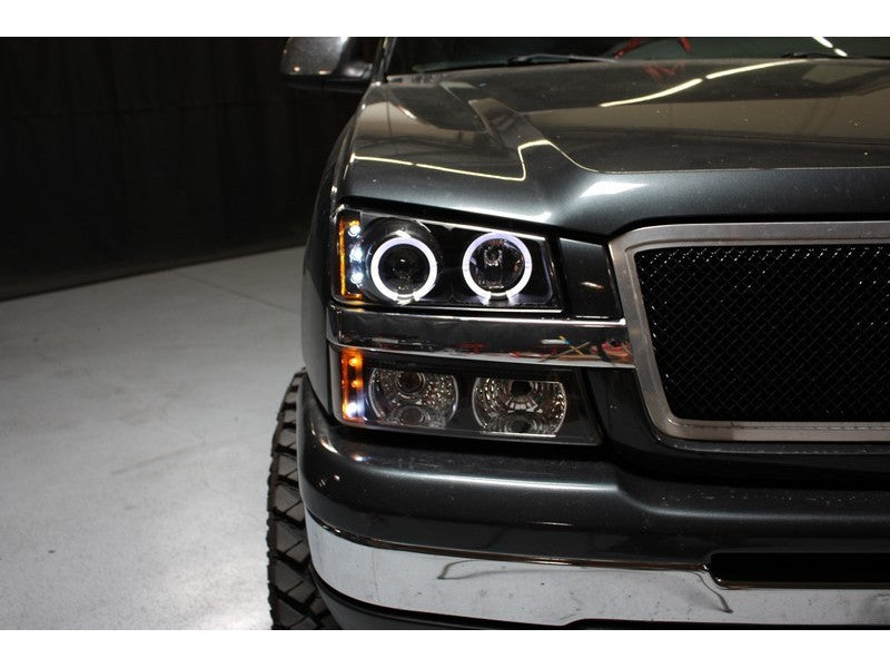 Spyder Chevy Silverado 1500 03-06 Projector LED Halo LED Amber Reflector Blk PRO-YD-CS03-AM-BK