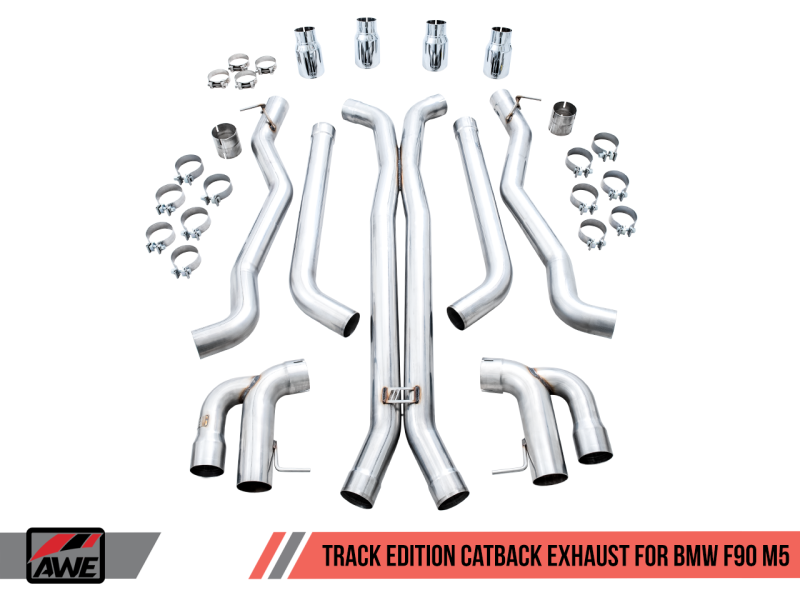 AWE Tuning 18-19 BMW M5 (F90) 4.4T AWD Cat-Back Exhaust - Track Edition (Chrome Silver Tips)