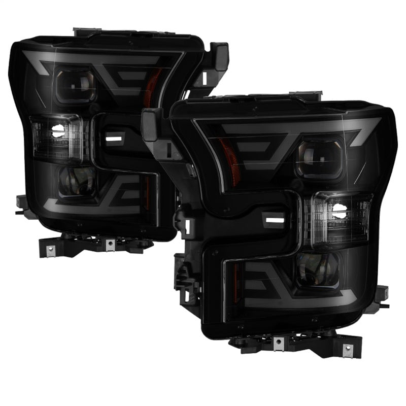 xTune 15-17 Ford F-150 DRL LED Light Bar Projector Headlights - Black Smoke (PRO-JH-FF15015-LB-BSM)