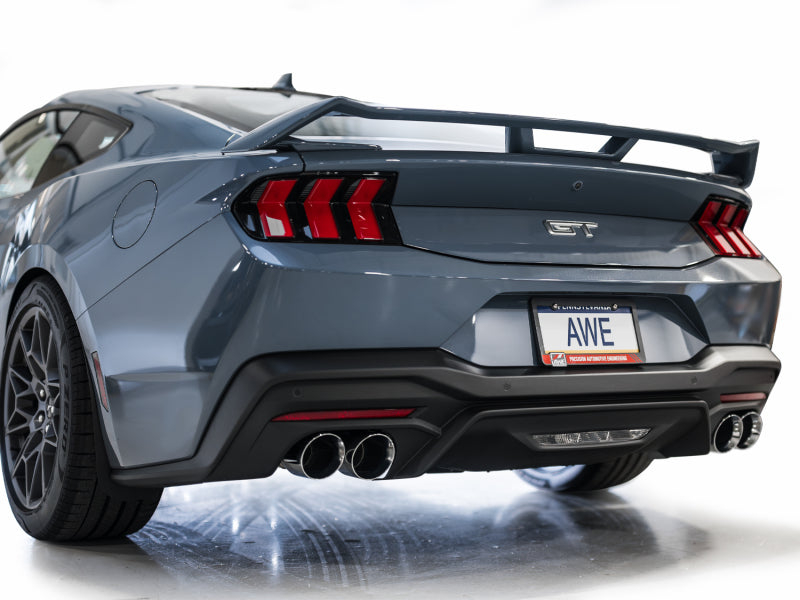 AWE 2024 Ford Mustang GT Fastback S650 RWD SwitchPath Cat-Back Exhaust w/ Quad Chrome Silver Tips