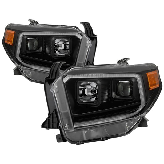 xTune 14-17 Toyota Tundra DRL LED Light Bar Proj Headlights - Black Smoke (PRO-JH-TTU14-LB-BSM)