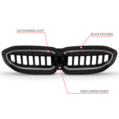 ANZO 19-22 BMW 3 Series Black Housing Full LED Front Grille w/ Initiation & Running Light