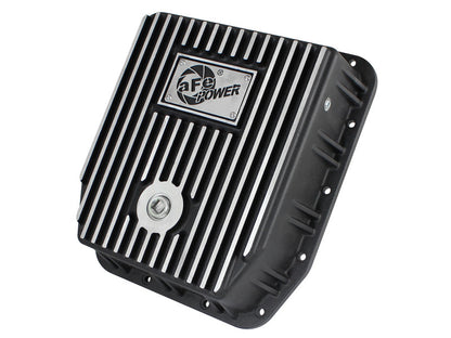 aFe POWER Transmission Pan Ford Trucks 80-92 (AOD Transmission)- Black w/ Machined Fins