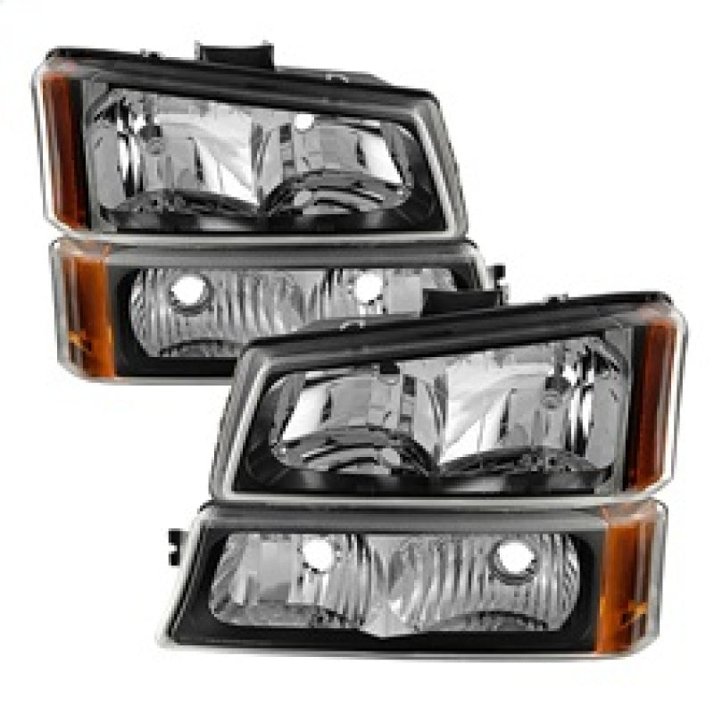 Xtune Chevy Silverado 2500HD 03-06 Crystal Headlights w/ Bumper Lights Black HD-JH-CSIL03-AM-BK-SET