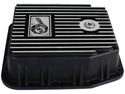 aFe POWER Transmission Pan Ford Trucks 80-92 (AOD Transmission)- Black w/ Machined Fins