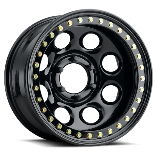 Raceline RT81 Rock 8 15x10in / 5x114.3 BP / -44mm Offset / 83.82mm Bore - Gloss Black Beadlock Wheel