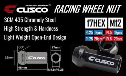 Cusco Universal Wheel Lug Nut Set M12 x P1.5mm - Black (20pcs)