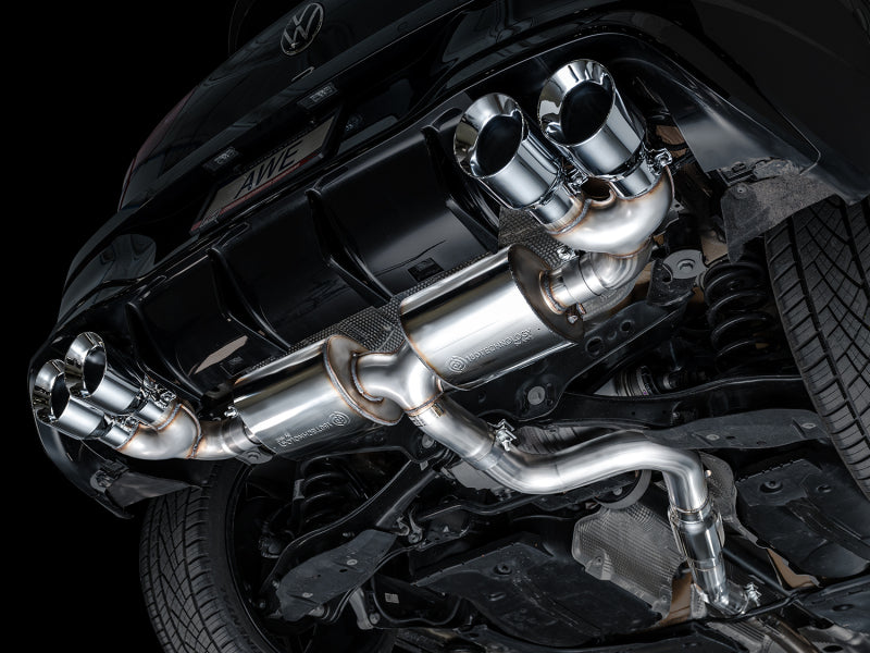 AWE Tuning MK8 Volkswagen Golf R 3in Touring Edition Quad Exhaust - Chrome Silver Tips