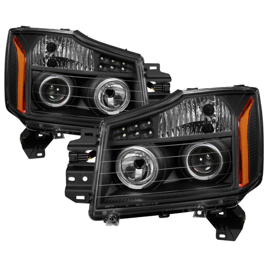xTune Nissan Titan 04-14 Projector Headlights LED Halo Black PRO-JH-NTI04-LED-BK