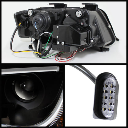 Spyder Audi A6 02-04 Projector Headlights Halogen Model Light Tube DRL Blk PRO-YD-ADA601-LTDRL-BK