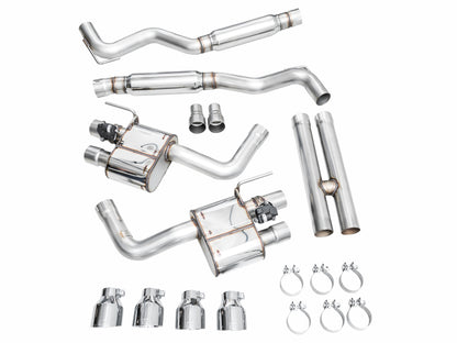 AWE 2024 Ford Mustang GT Fastback S650 RWD SwitchPath Cat-Back Exhaust w/ Quad Chrome Silver Tips