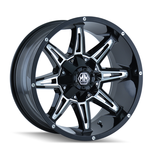 Mayhem 8090 Rampage 20x10 / 8x165.1 BP / -25mm Offset / 130.8mm Hub Gloss Black Milled Wheel