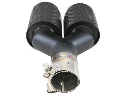 aFe Takeda 2.5in 304 Stainless Steel Clamp-on Exhaust Tip Driver side 2.5in Inlet 4in Dual-Carbon