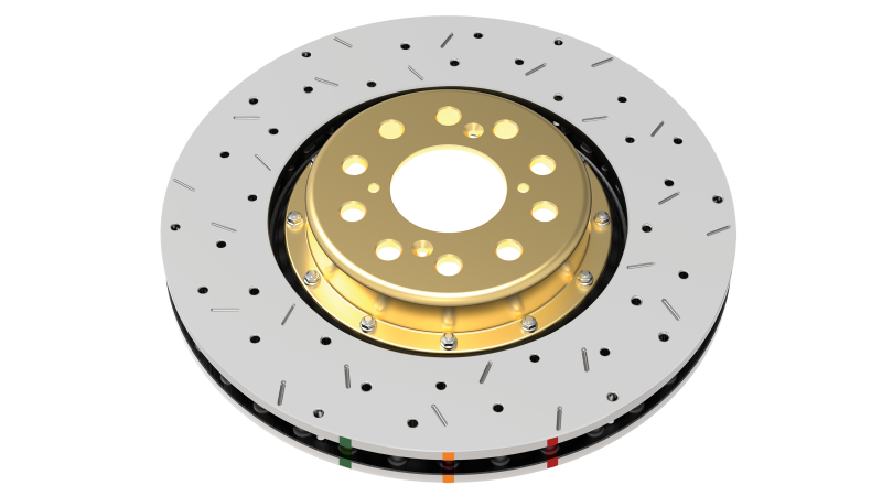 DBA 2004 STi 10 Stud Hole Front Drilled & Slotted 5000 Series 2 Piece Rotor Assembled w/ Black Hat