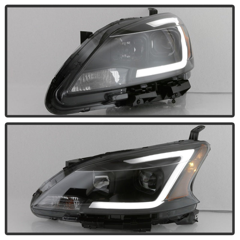 xTune 13-15 Nissan Sentra DRL LED Light Bar Proj Halogen Headlights - Blk Smoke (PRO-JH-NS13-LB-BSM)