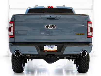 AWE Tuning 2021+ Ford F150 Tremor w/ Bumper Cutouts 0FG Resonated Cat-Back w/ Chrome Silver Tips