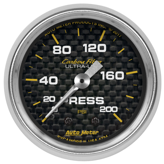 Autometer Carbon Fiber 2-1/16in Mechanical 0-200 PSI Pressure Gauge