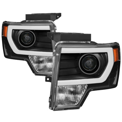 xTune Ford F150 Projector Headlights - Light Bar DRL - Black PRO-JH-FF15009-LBDRL-BK