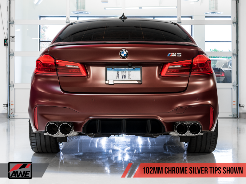 AWE Tuning 18-19 BMW M5 (F90) 4.4T AWD Cat-Back Exhaust - Track Edition (Chrome Silver Tips)