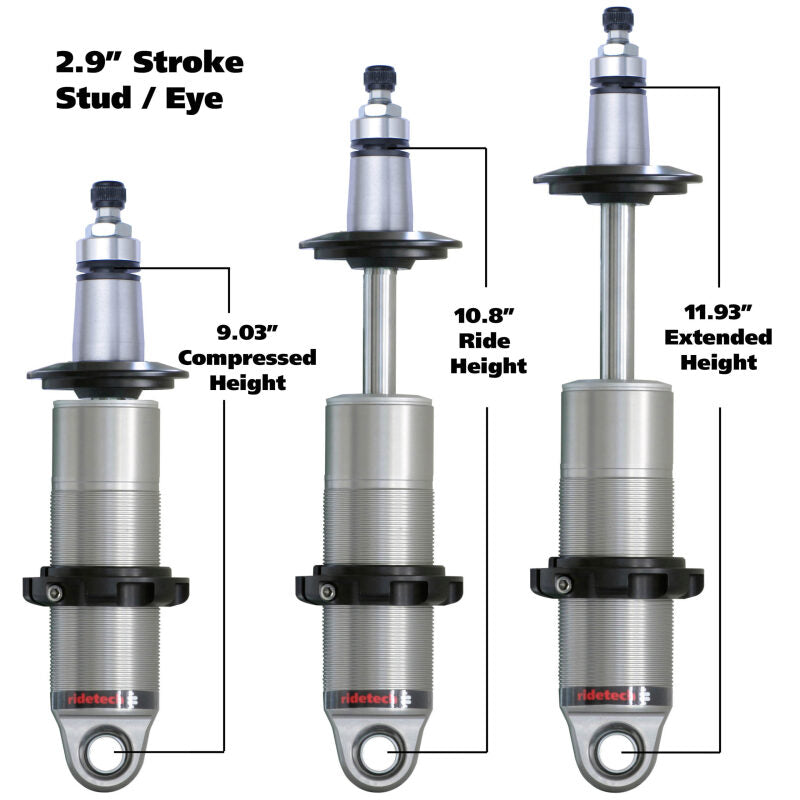 Ridetech Anodized HQ Coilover Shock Single Adjustable 2.9in Stroke / 2in Stud Mount - Single