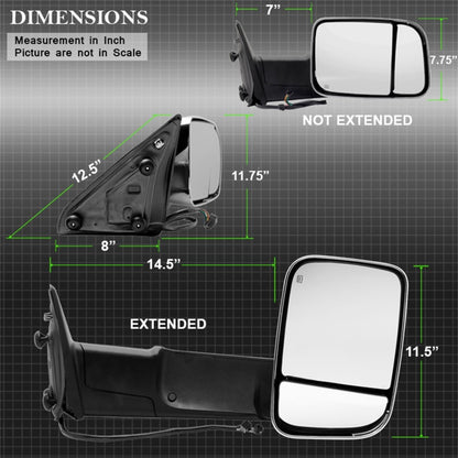 Xtune Dodge Ram 1500 09-12 Extendable Heated Adjust Mirror Chrome HoUSing Right MIR-DRAM10-PW-R