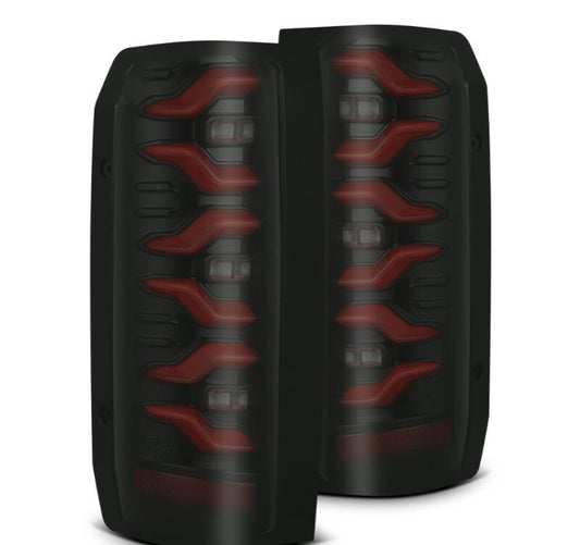 AlphaRex 87-96 Ford Bronco/F-150 Luxx-Series LED Tail Lights - Black Red