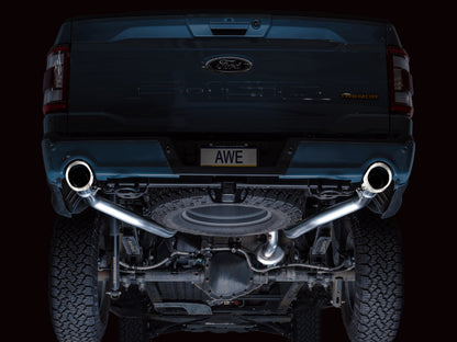 AWE Tuning 2021+ Ford F150 Tremor w/ Bumper Cutouts 0FG Resonated Cat-Back w/ Chrome Silver Tips