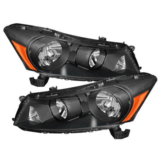 Xtune Honda Accord 08-12 4Dr Amber Crystal Headlights Black HD-JH-HA08-AM-BK