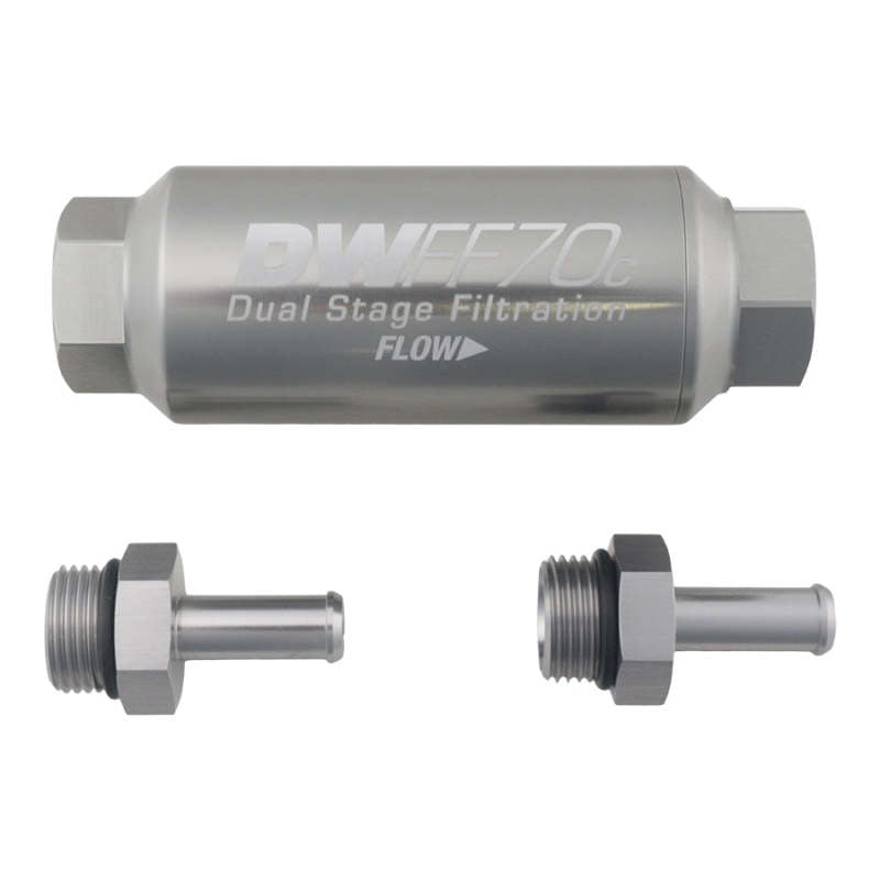 DeatschWerks 3/8in 10 Micron 70mm Compact In-Line Fuel Filter Kit