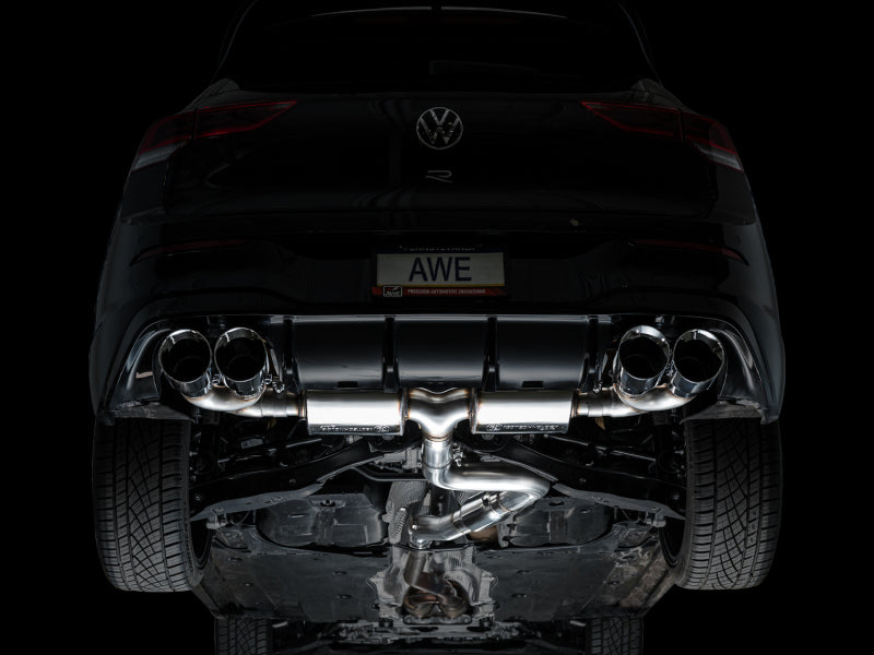 AWE Tuning MK8 Volkswagen Golf R 3in Touring Edition Quad Exhaust - Chrome Silver Tips