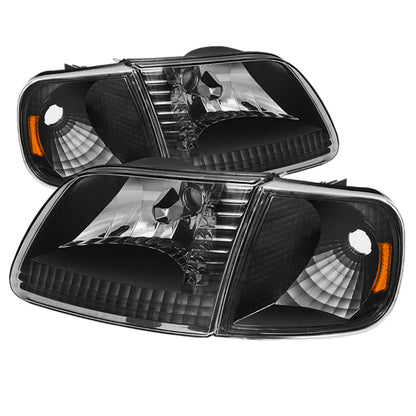 Xtune Ford F150 97-03 / Expedition 97-02 Crystal Headlights w/Corner Black HD-JH-FF15097-SET-AM-BK