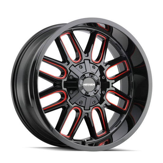 Mayhem 8107 Cogent 22x10 / 8x165.1 BP / -19mm Offset / 130.8mm Hub Gloss Blk Mill Prism Red Wheel