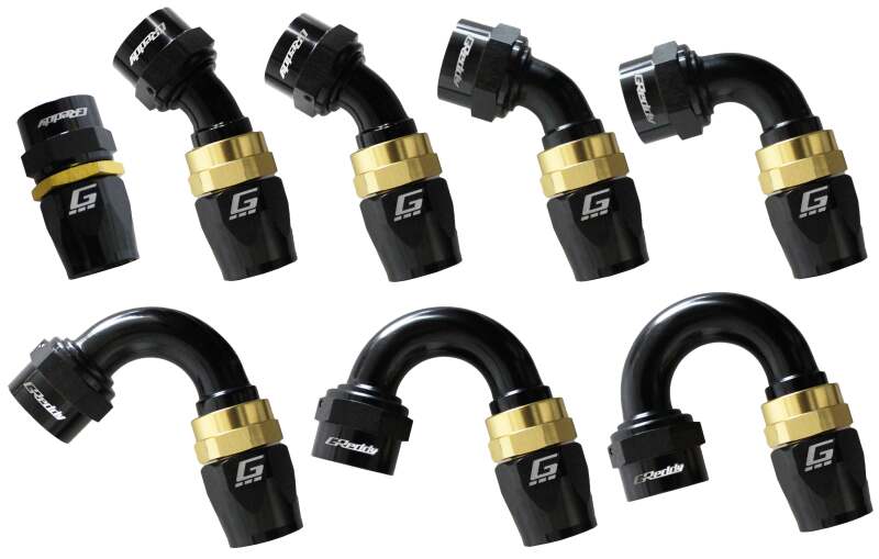 GReddy AN16 90 Degree Swivel Hose End - Black/Gold Anodized