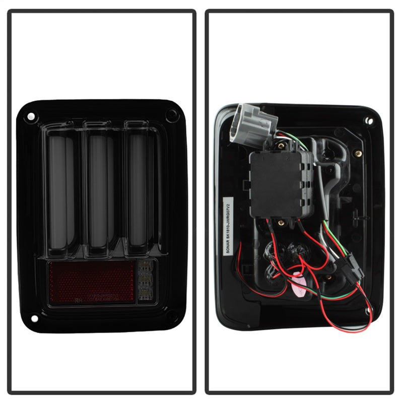 Spyder 07-16 Jeep Wrangler Version 2 Light Bar LED Tail Lights - Smoke (ALT-YD-JWA07V2-LBLED-BSM)