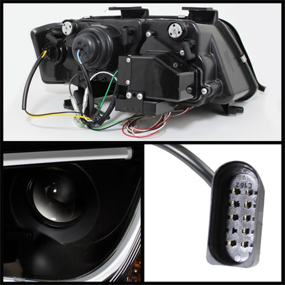 Spyder Audi A6 02-04 Projector Headlights Halogen Model Light Tube DRL Blk PRO-YD-ADA601-LTDRL-BK