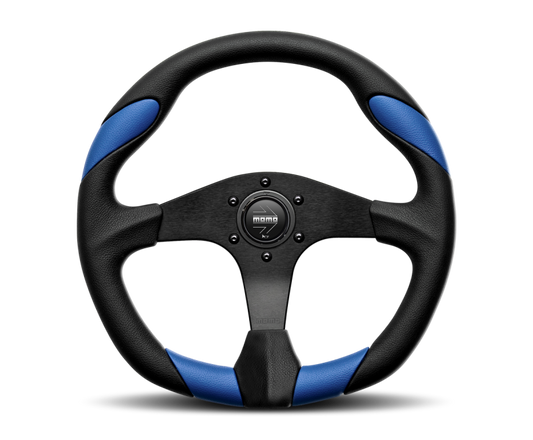 Momo Quark Steering Wheel 350 mm - Black Poly/Black Spokes/Blue Inserts