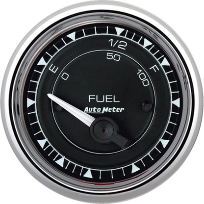 AutoMeter Chrono 2-1/16in 73E-10F Ohm Electric Fuel Level Gauge - Chrome