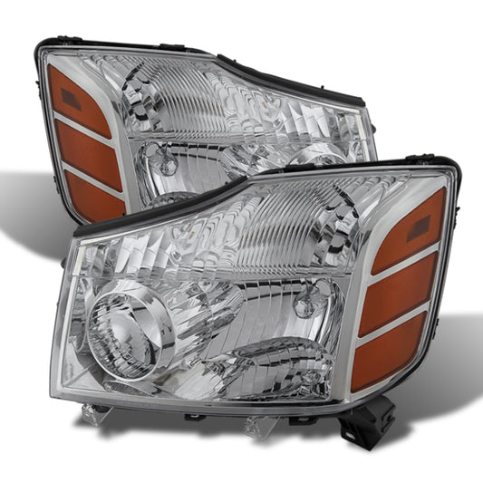 xTune Nissan Titan 04-14 / Armada 04-07 OEM Amber Head Lights Set Chrome HD-JH-NTI04-AM-C