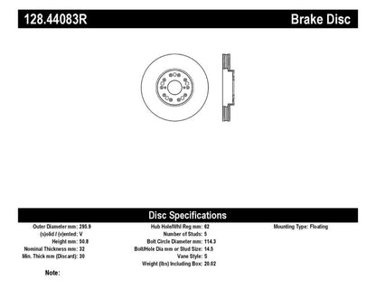 StopTech 93-05 Lexus GS 300/350/400/430/450H / 00-05 IS250/300/350 Front Right Drilled Rotor