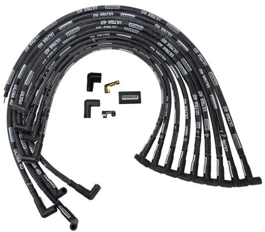 Moroso Chevrolet Small Block Ignition Wire Set - Ultra 40 - Sleeved - HEI - 90 Degree - Black