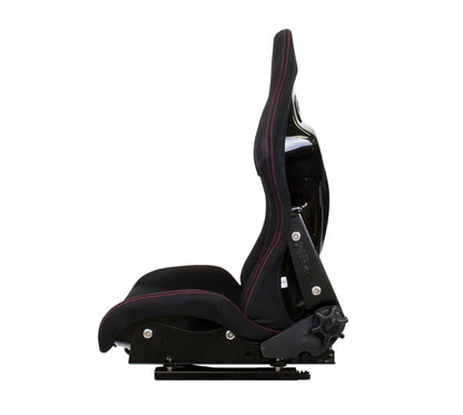 NRG FRP Bucket Seat - Reclinable (Black Cloth w/Red Stiting)