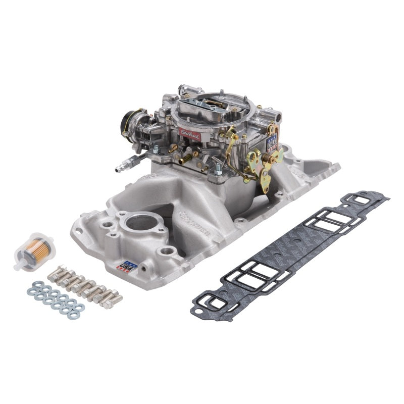 Edelbrock Manifold And Carb Kit Performer Air-Gap Small Block Chevrole ...