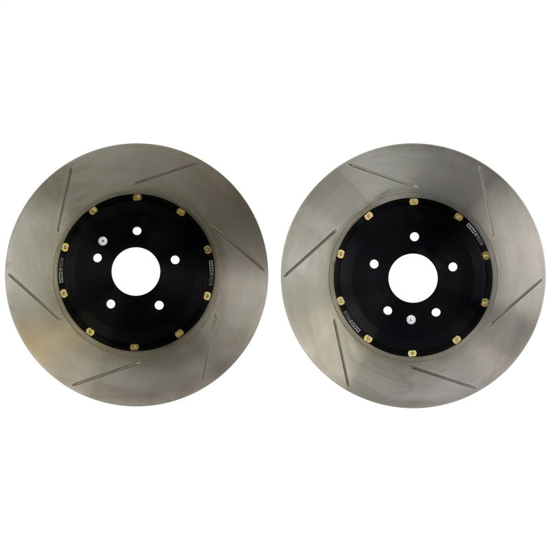 StopTech 09-14 Nissan GT-R AeroRotor 2pc Drilled and Zinc Plated Rear Rotor (Pair)