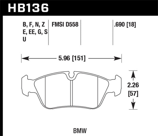 Hawk BMW 318i/318iC/318iS/318Ti/325Ci/325i/325iS/325Xi/328Ci/328iC/328iS/Z3 Race DTC-60 Frt Brk Pads