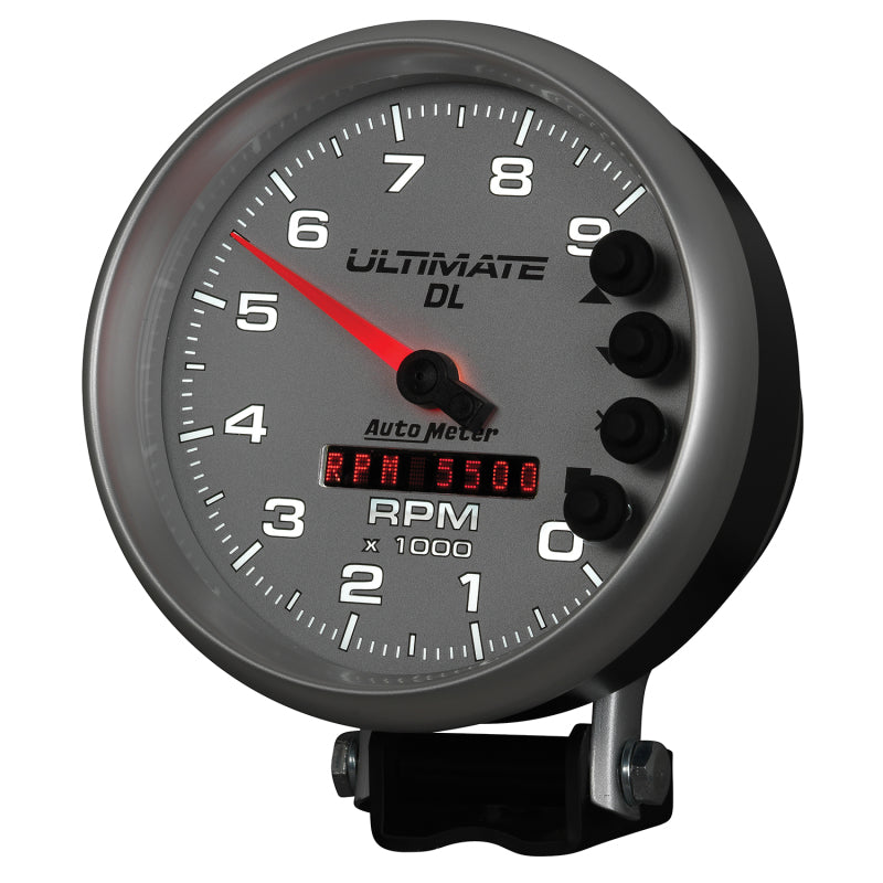 AutoMeter Gauge Tach 5in. 9K RPM Pedestal Datalogging Ultimate Dl Playback Silver