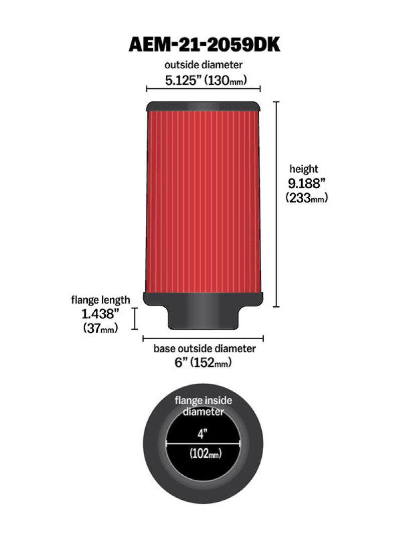 AEM 4 in x 9 in Dryflow Element Filter