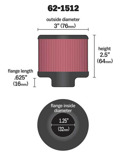 K&N Rubber Base Chrome Top Crankcase Vent Filter 1-1/4in Flg / 3in OD / 2-1/2in H w/Deflector Shield